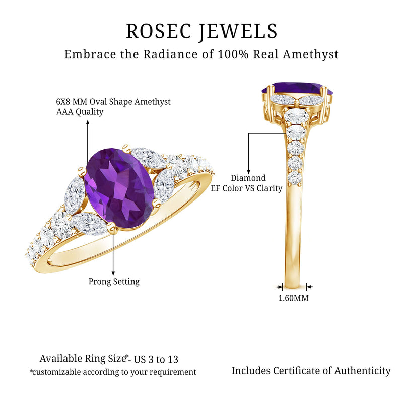 Oval Amethyst & Lab-Grown Diamond Split Shank Ring