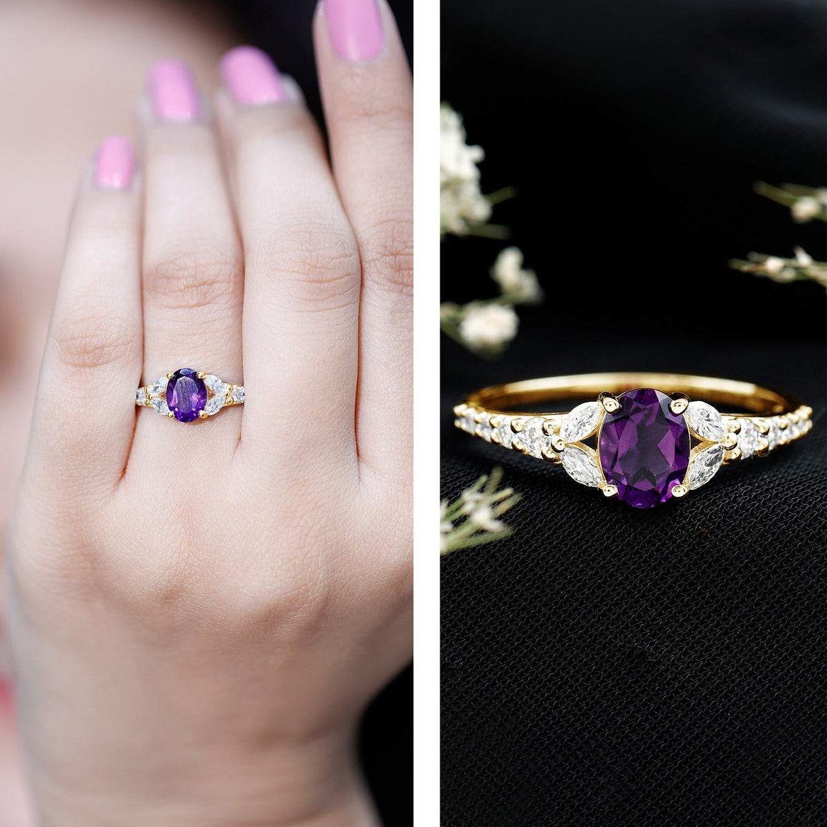 Oval Amethyst & Lab-Grown Diamond Split Shank Ring