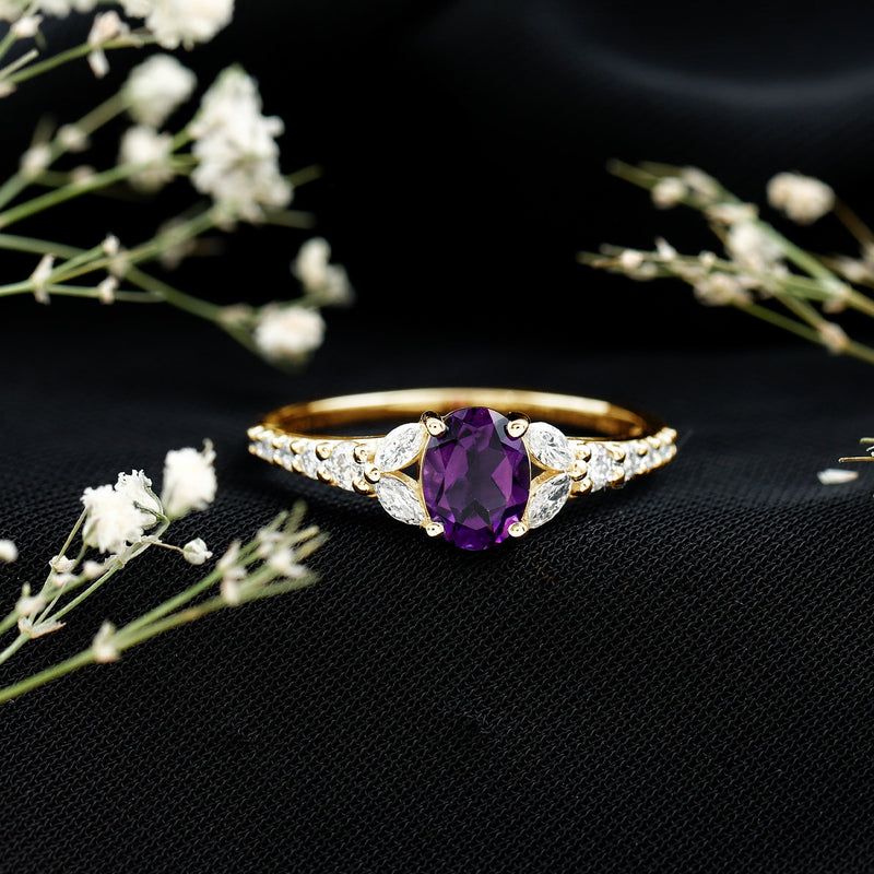 Oval Amethyst & Lab-Grown Diamond Split Shank Ring