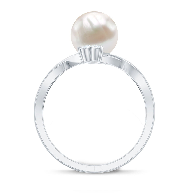 Cultured 7.48 Carat White Pearl Bypass Engagement Ring with Diamond