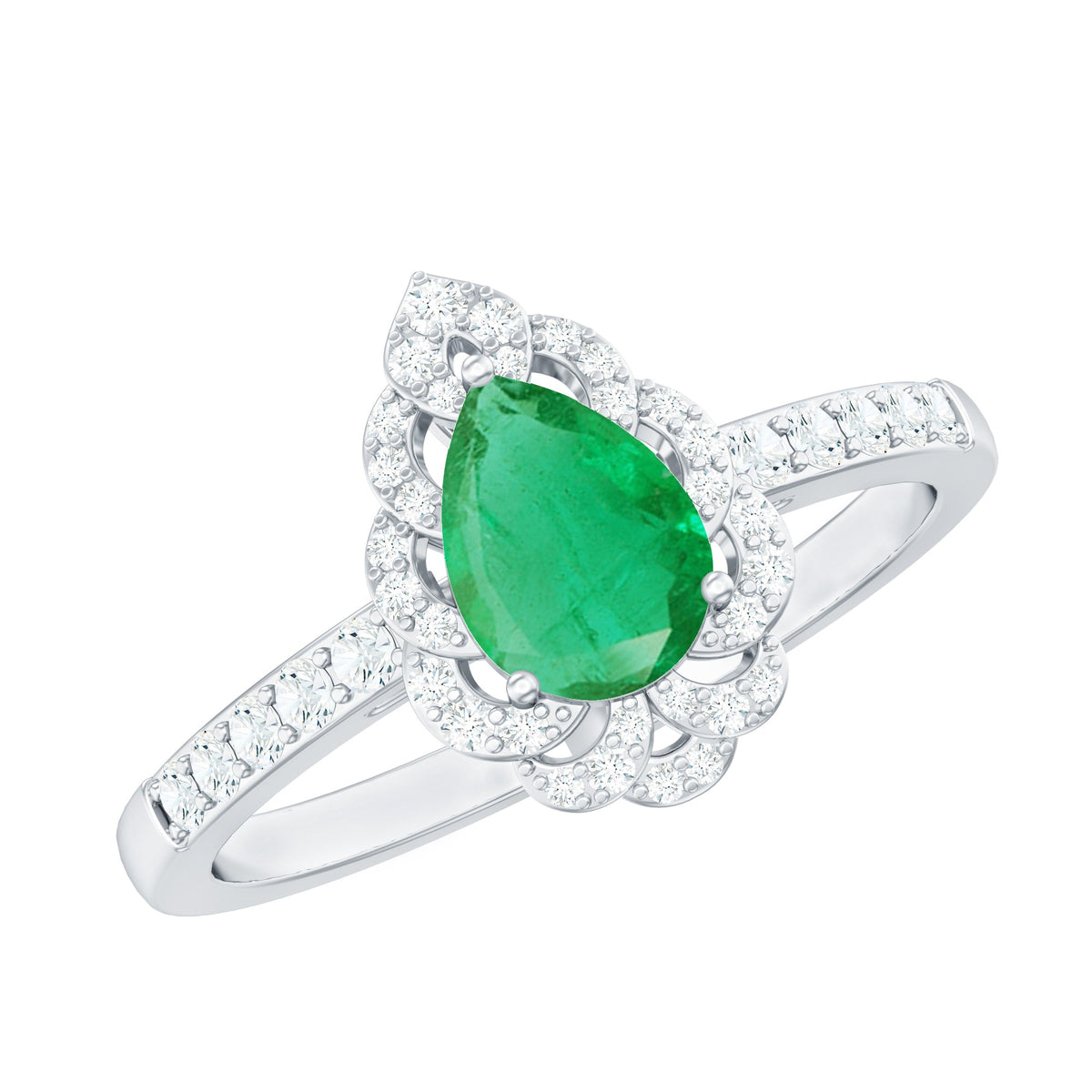 Pear-Shaped Emerald Nature Engagement Ring with Diamond