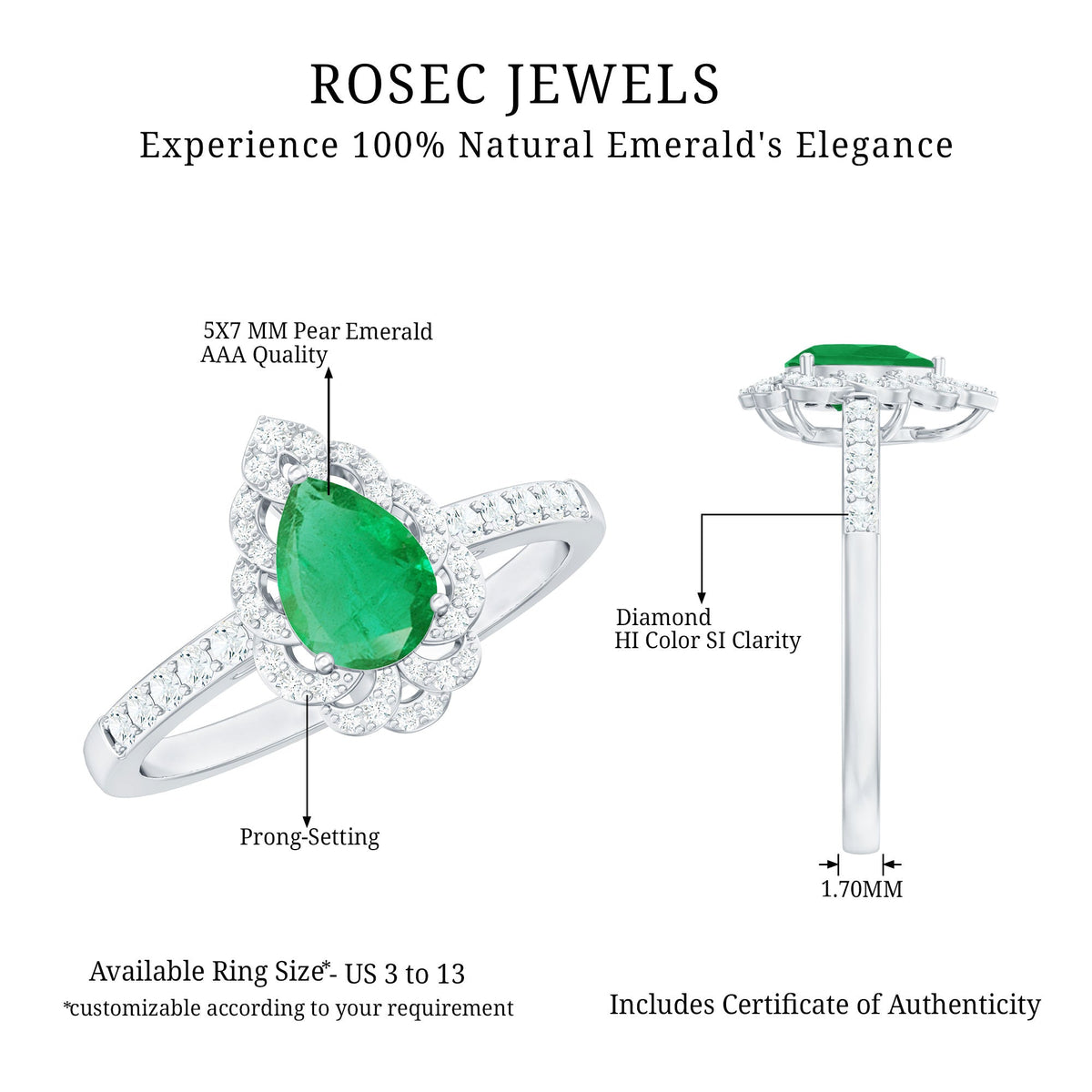 Pear-Shaped Emerald Nature Engagement Ring with Diamond