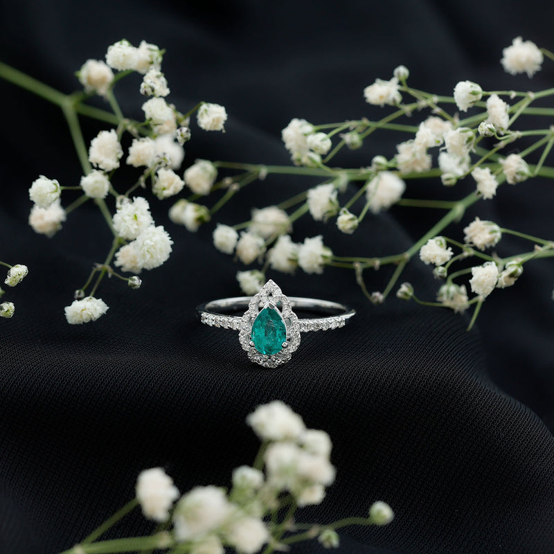 Pear-Shaped Emerald Nature Engagement Ring with Diamond