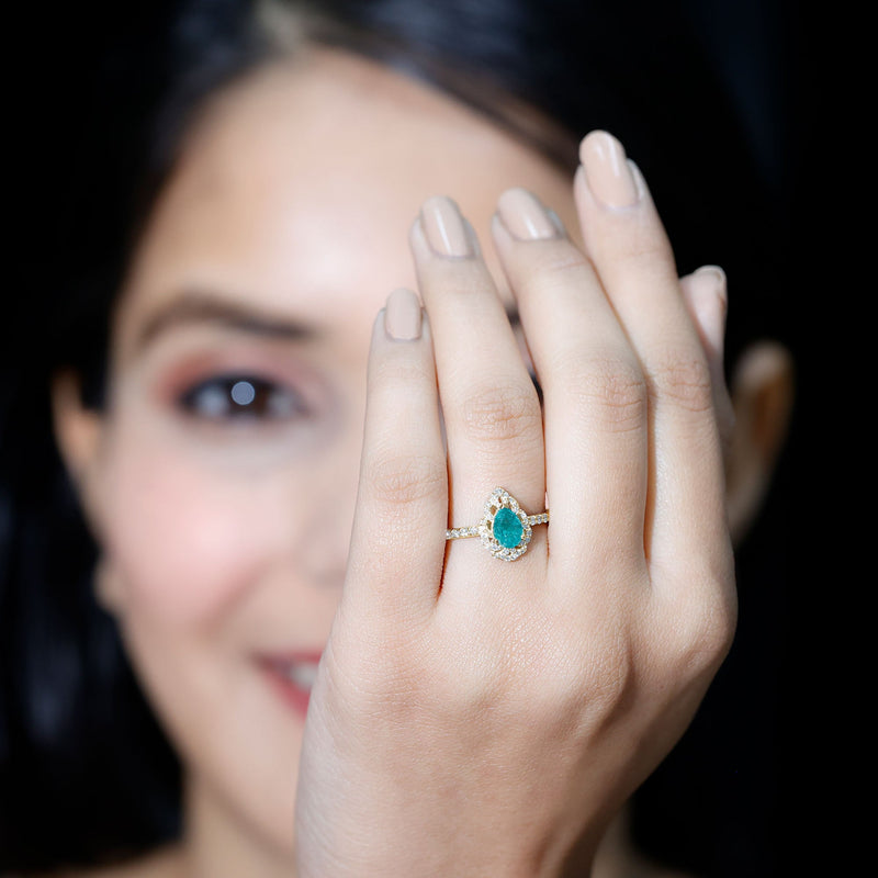 Pear-Shaped Emerald Nature Engagement Ring with Diamond