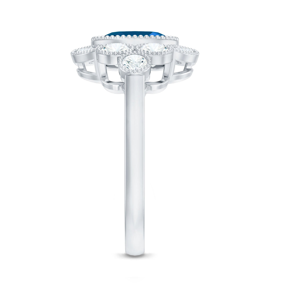 London Blue Oval Topaz & Diamond Vintage Ring