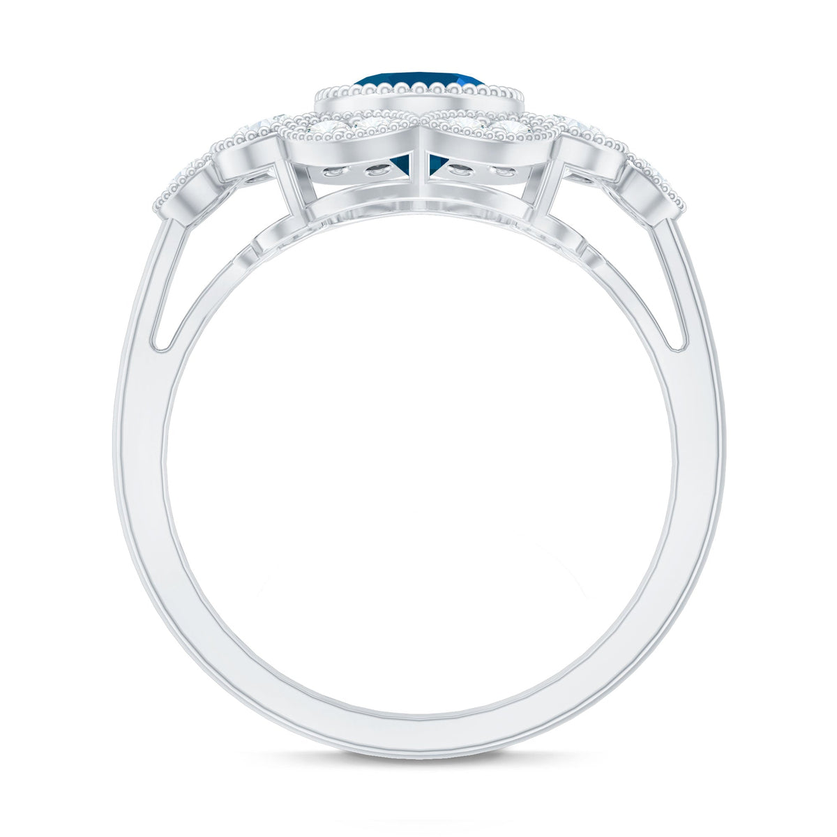 London Blue Oval Topaz & Diamond Vintage Ring