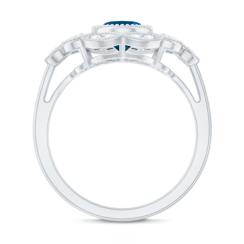 London Blue Oval Topaz & Diamond Vintage Ring