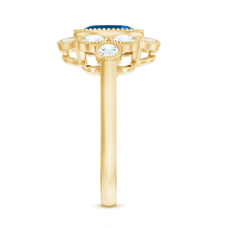 London Blue Oval Topaz & Diamond Vintage Ring