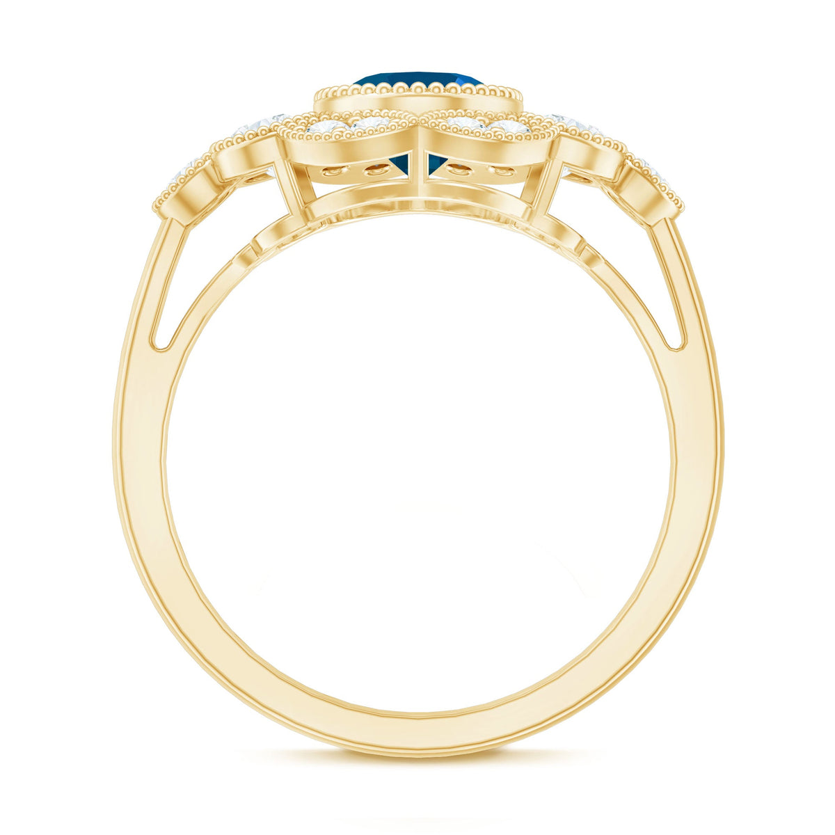 London Blue Oval Topaz & Diamond Vintage Ring