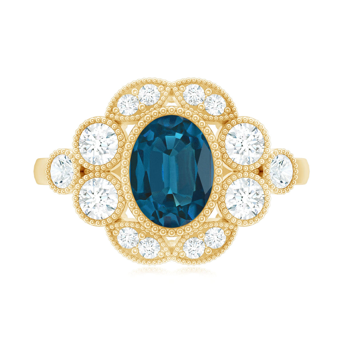 London Blue Oval Topaz & Diamond Vintage Ring