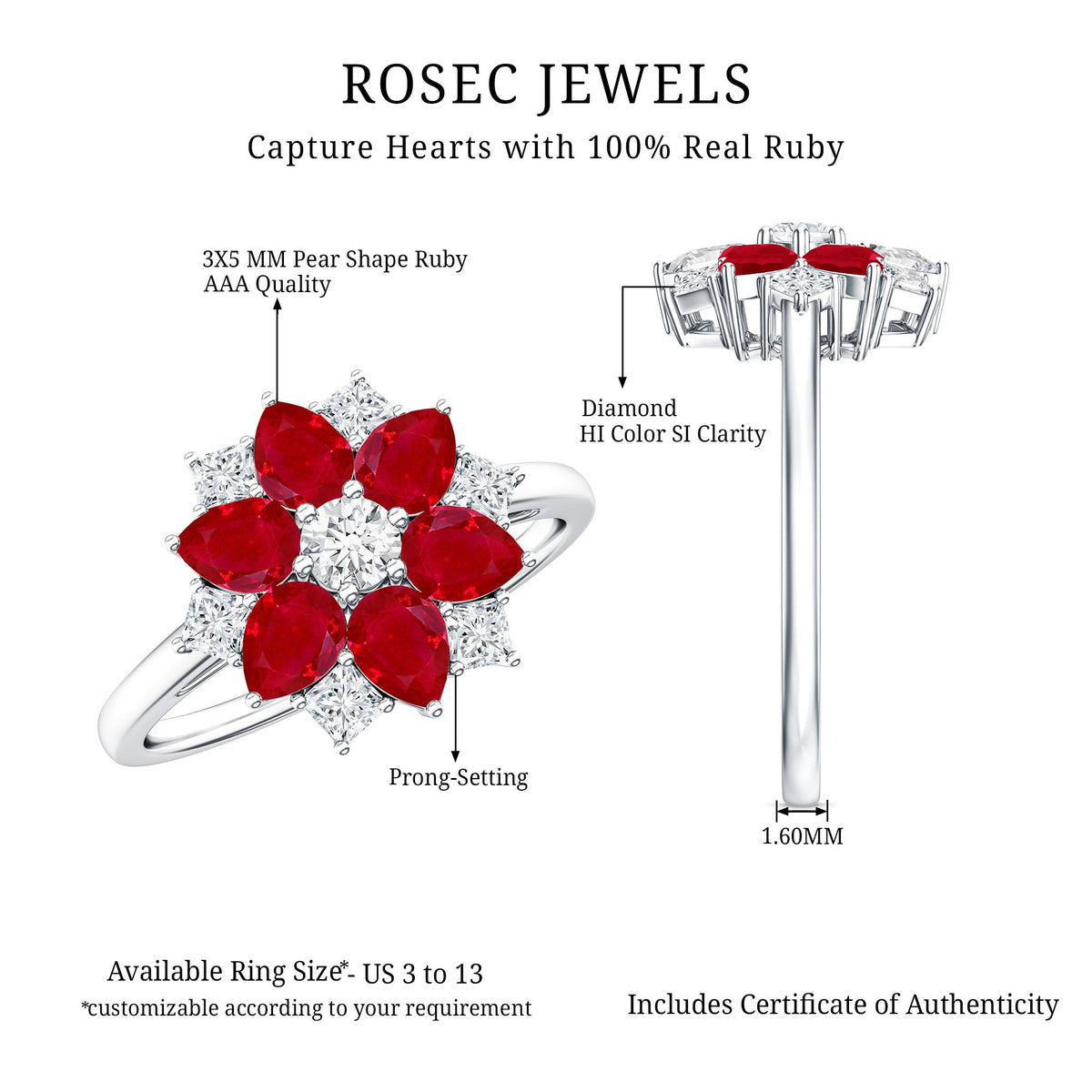Ruby & Diamond Flower Ring