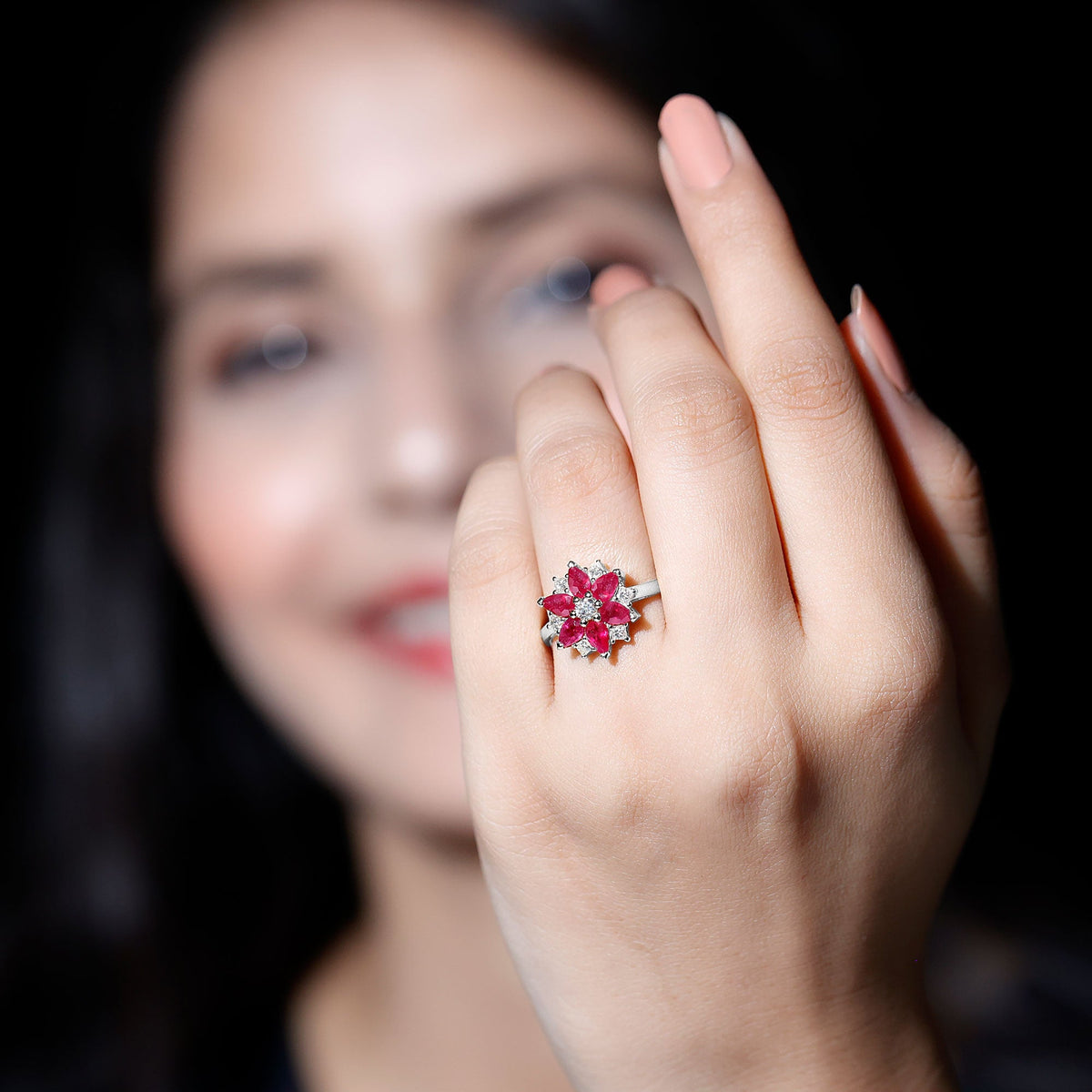 Ruby & Diamond Flower Ring