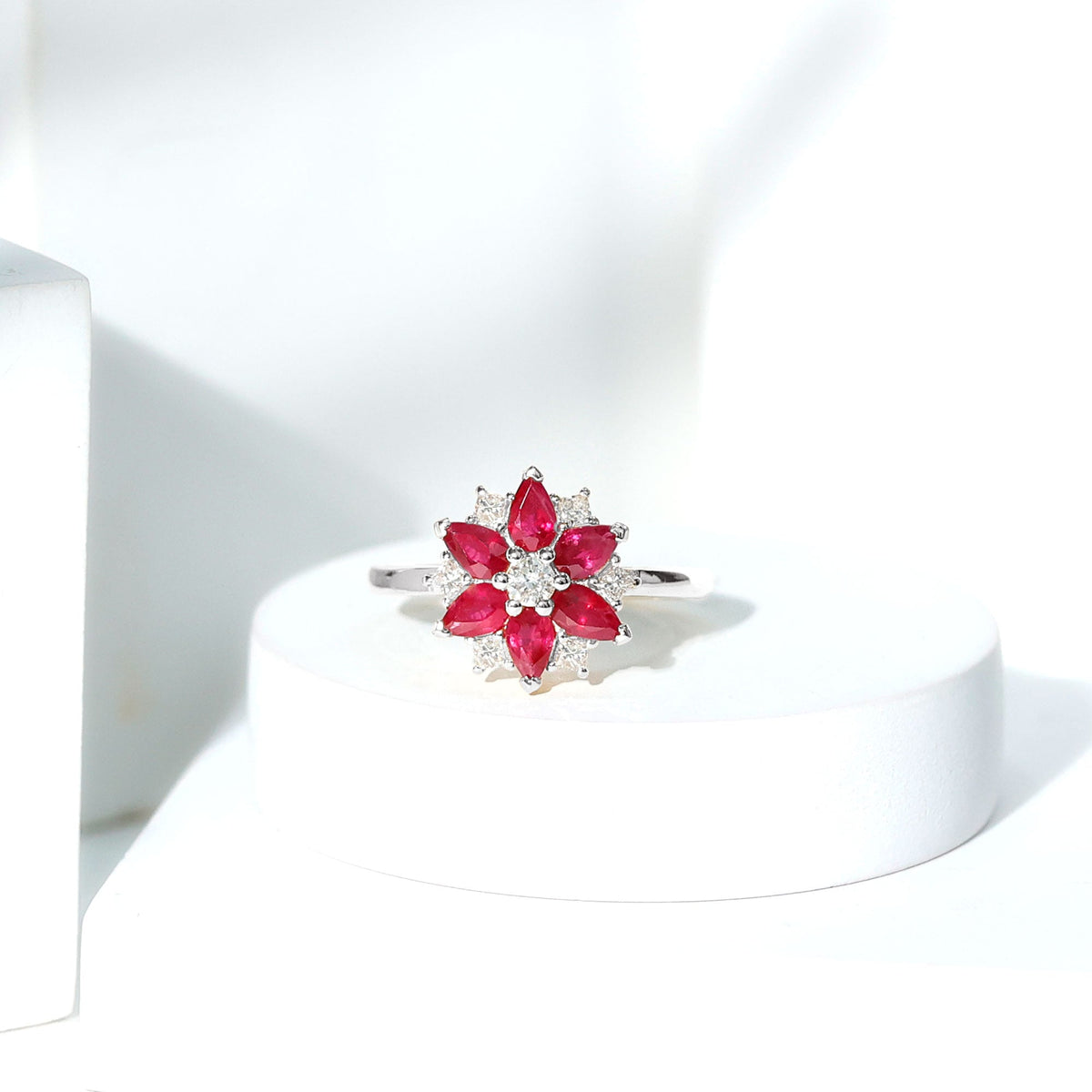 Ruby & Diamond Flower Ring