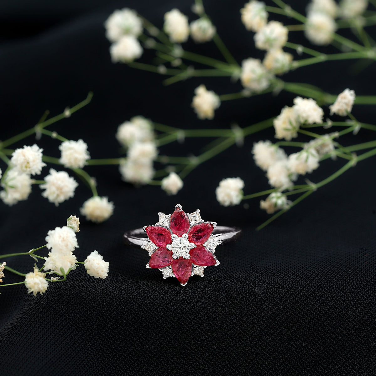 Ruby & Diamond Flower Ring