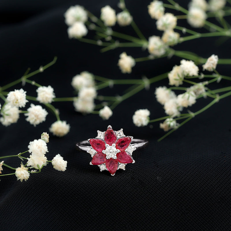 Ruby & Diamond Flower Ring
