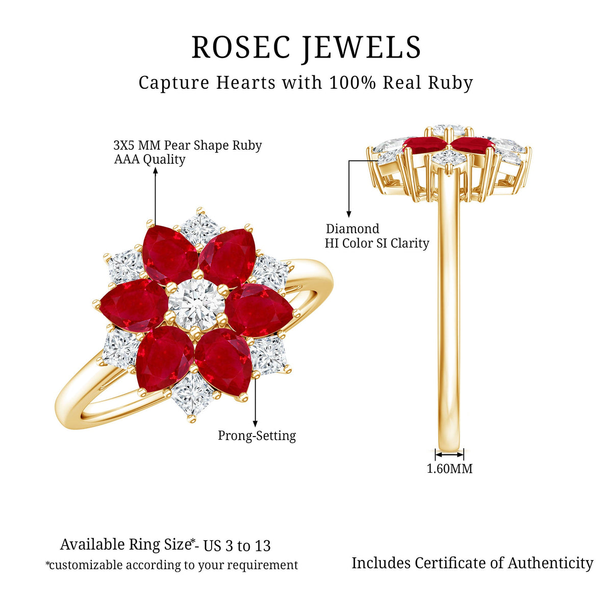 Ruby & Diamond Flower Ring