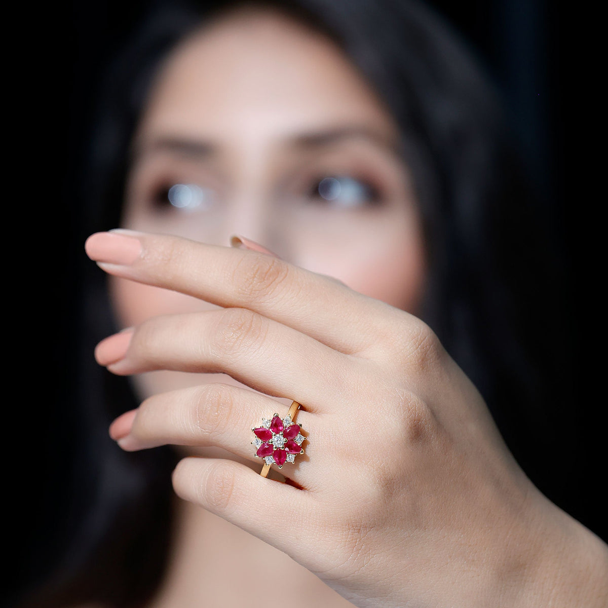 Ruby & Diamond Flower Ring
