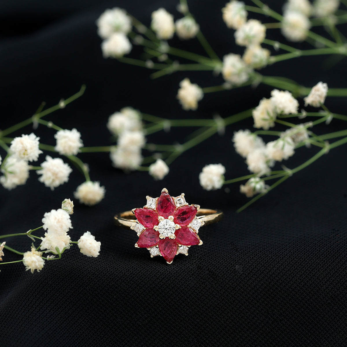 Ruby & Diamond Flower Ring