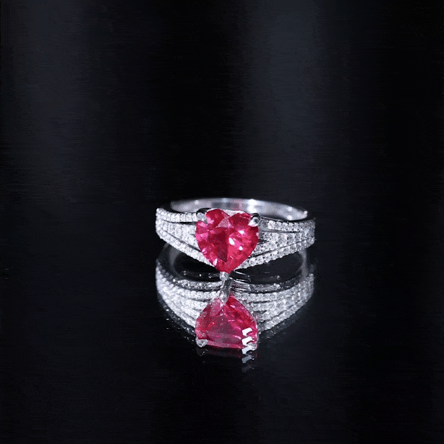 Heart-Shaped Lab-Created Ruby & Diamond Engagement Ring