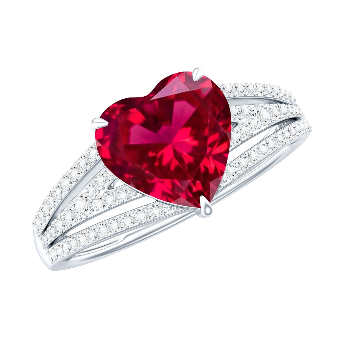 Heart-Shaped Lab-Created Ruby & Diamond Engagement Ring