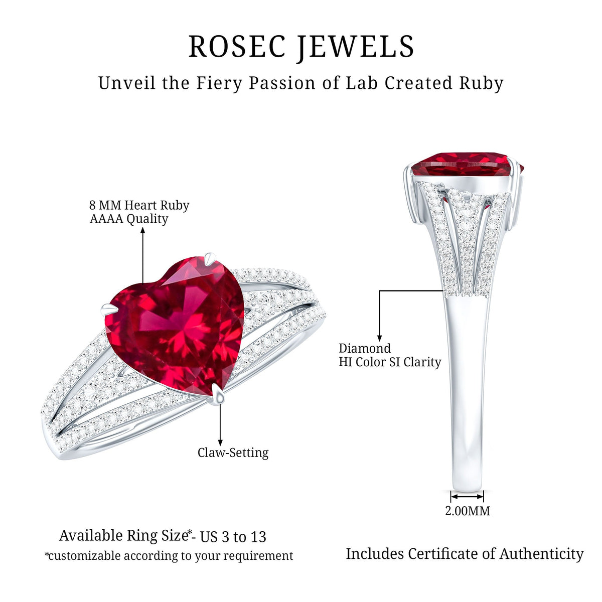 Heart-Shaped Lab-Created Ruby & Diamond Engagement Ring