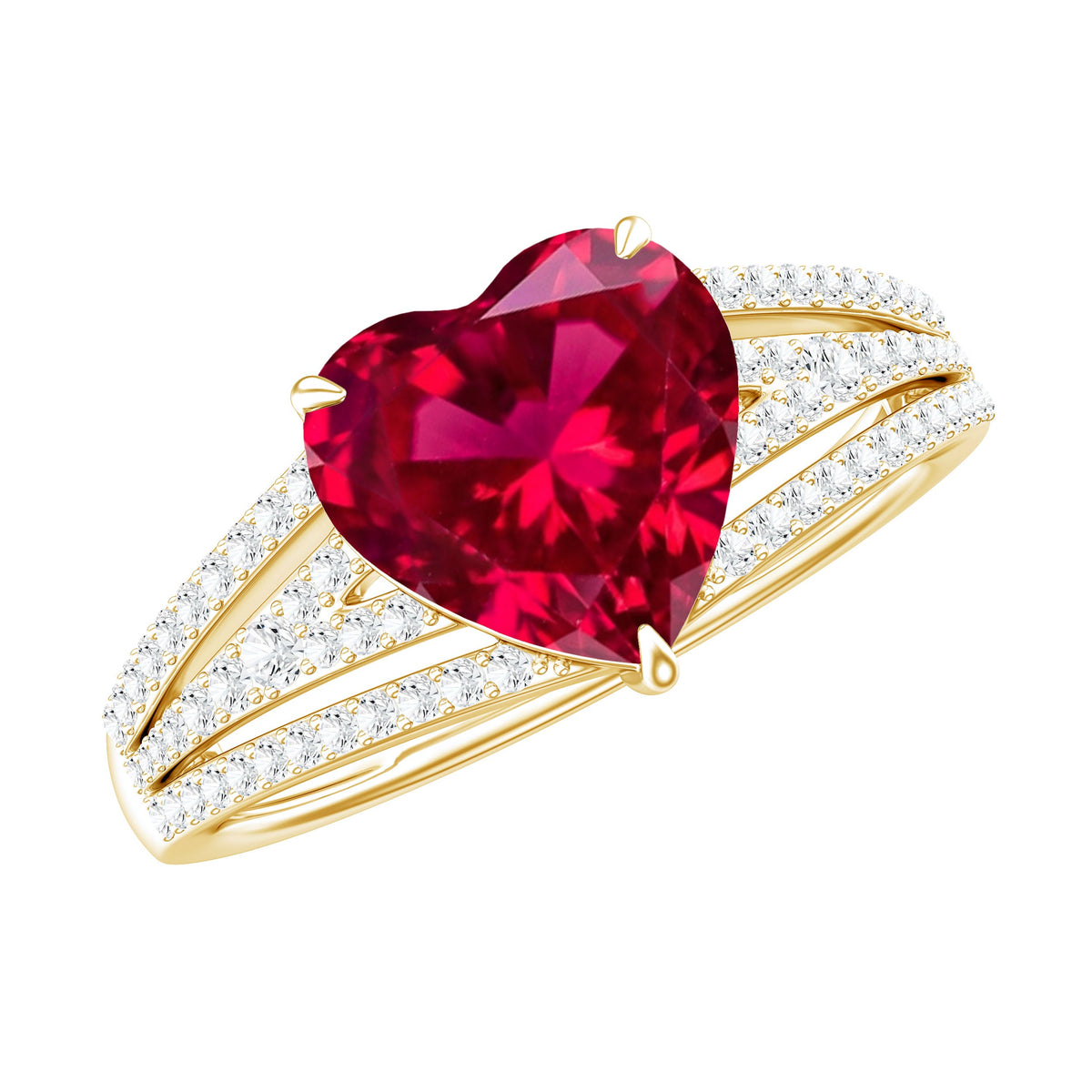 Heart-Shaped Lab-Created Ruby & Diamond Engagement Ring
