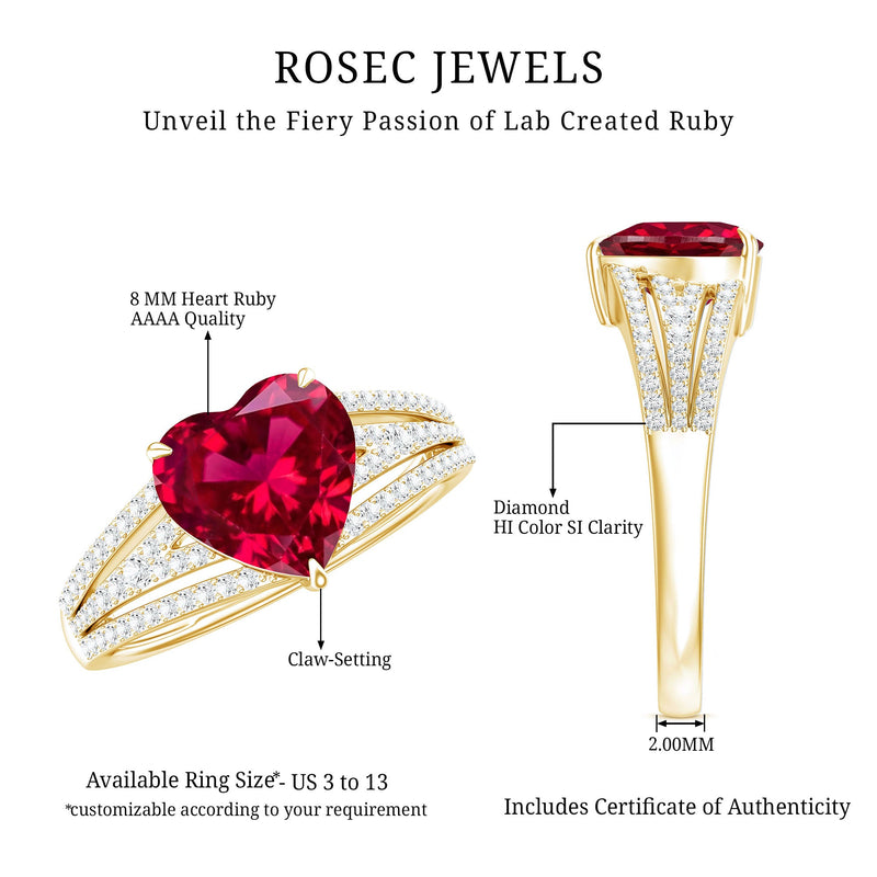 Heart-Shaped Lab-Created Ruby & Diamond Engagement Ring