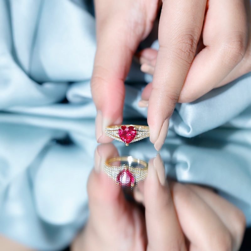 Heart-Shaped Lab-Created Ruby & Diamond Engagement Ring