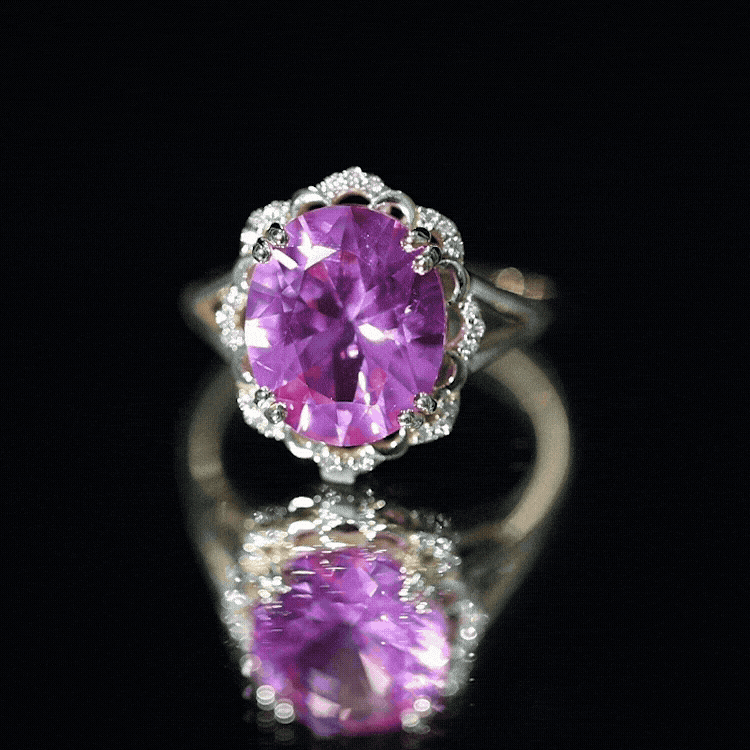 Oval Lab-Created Pink Sapphire & Diamond Statement Ring