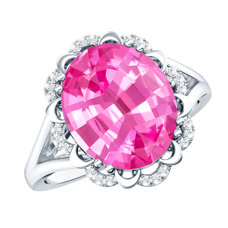Oval Lab-Created Pink Sapphire & Diamond Statement Ring