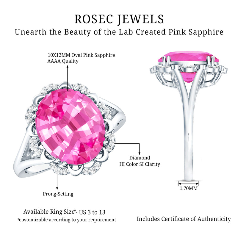 Oval Lab-Created Pink Sapphire & Diamond Statement Ring