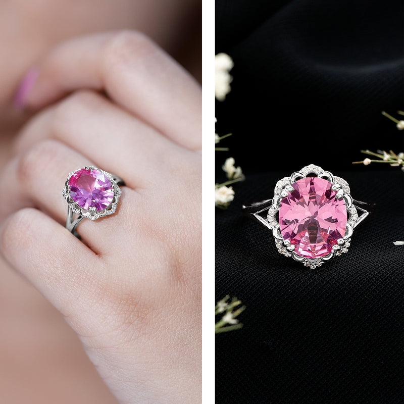 Oval Lab-Created Pink Sapphire & Diamond Statement Ring