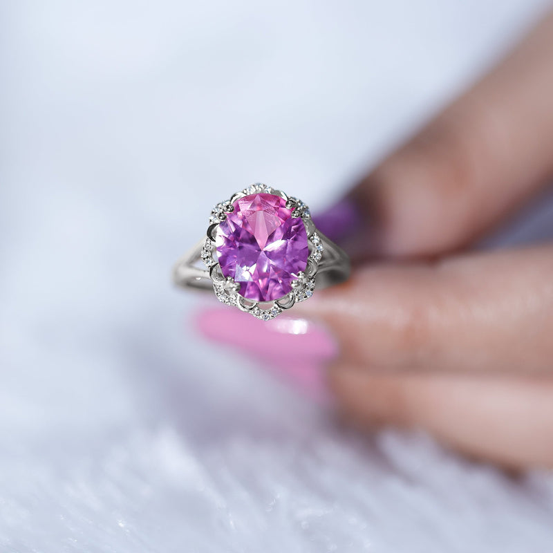 Oval Lab-Created Pink Sapphire & Diamond Statement Ring