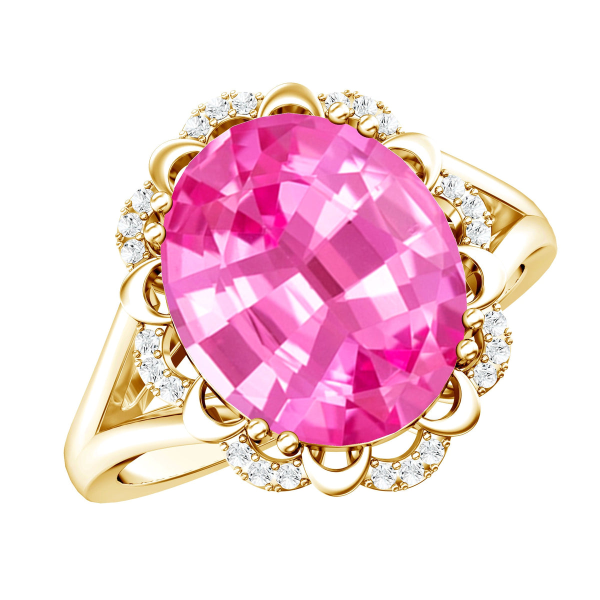 Oval Lab-Created Pink Sapphire & Diamond Statement Ring