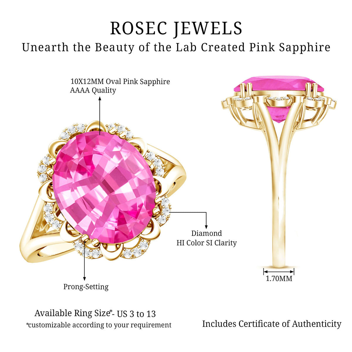 Oval Lab-Created Pink Sapphire & Diamond Statement Ring