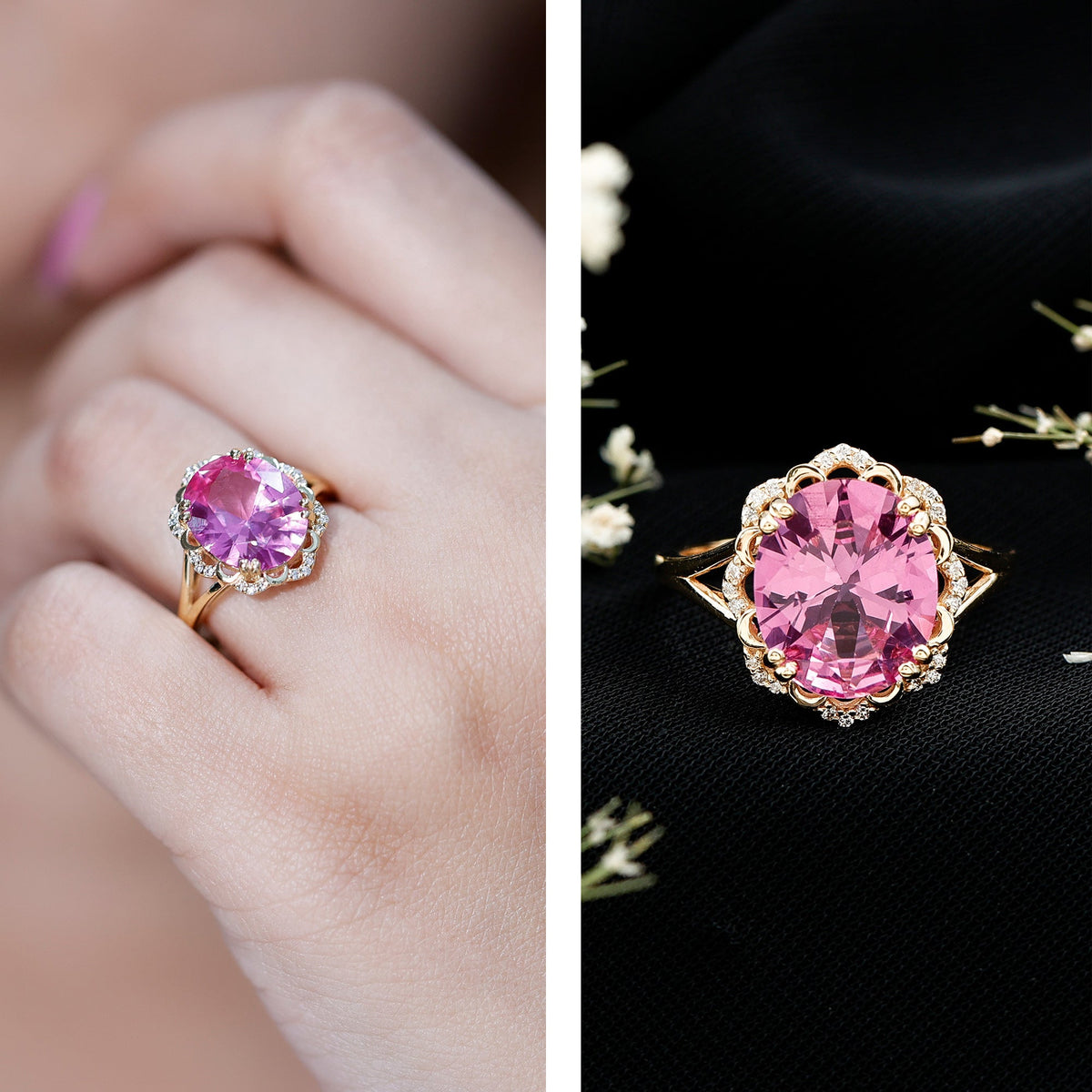 Oval Lab-Created Pink Sapphire & Diamond Statement Ring