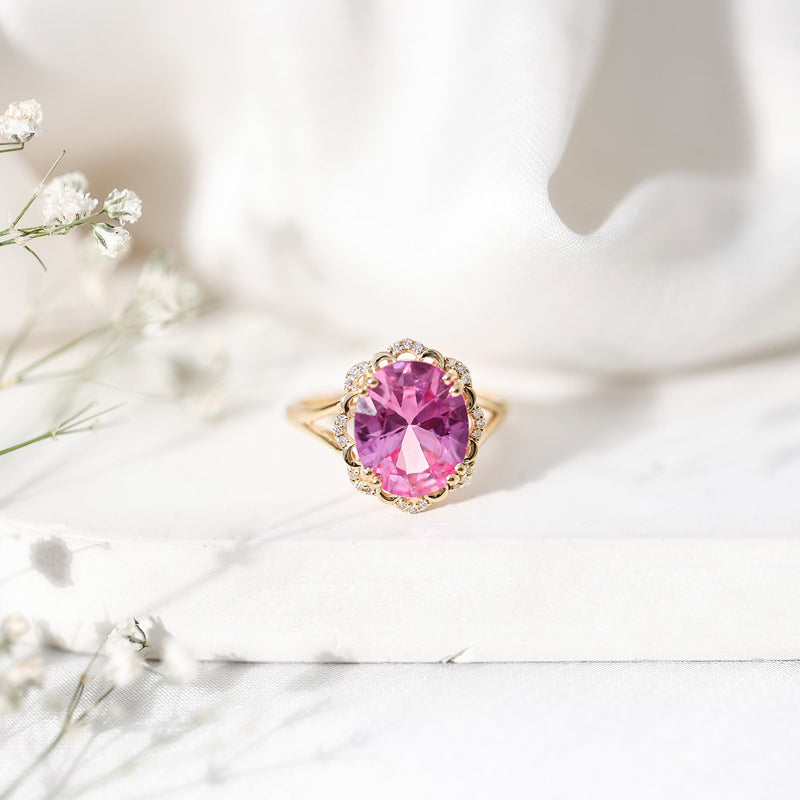 Oval Lab-Created Pink Sapphire & Diamond Statement Ring