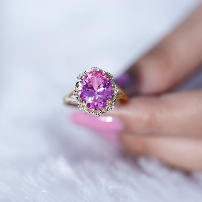 Oval Lab-Created Pink Sapphire & Diamond Statement Ring