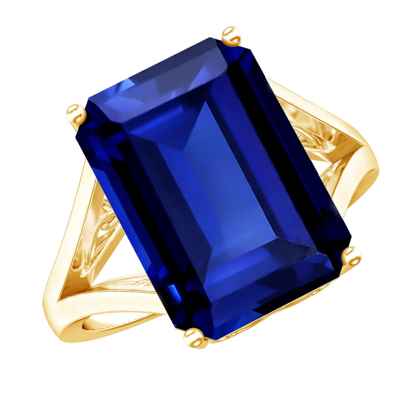 9 Carat Emerald-Cut Lab-Created Blue Sapphire Engagement Ring