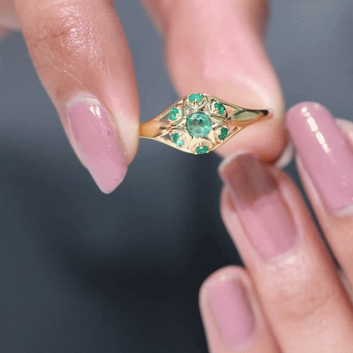 Vintage-Inspired Emerald Flower Engagement Ring