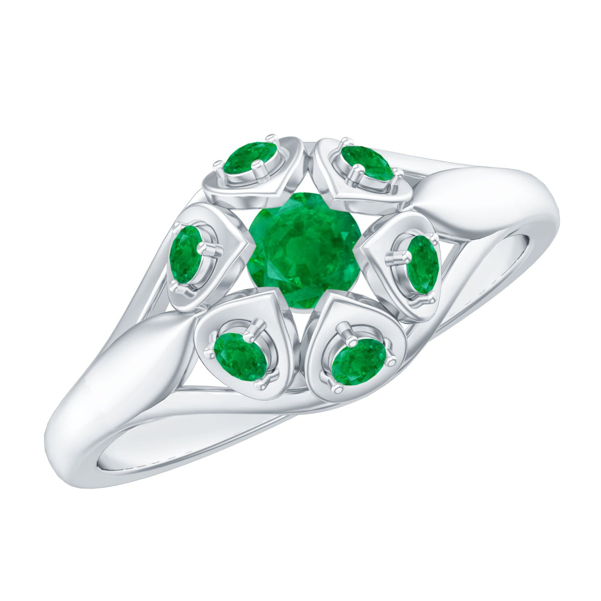 Vintage-Inspired Emerald Flower Engagement Ring
