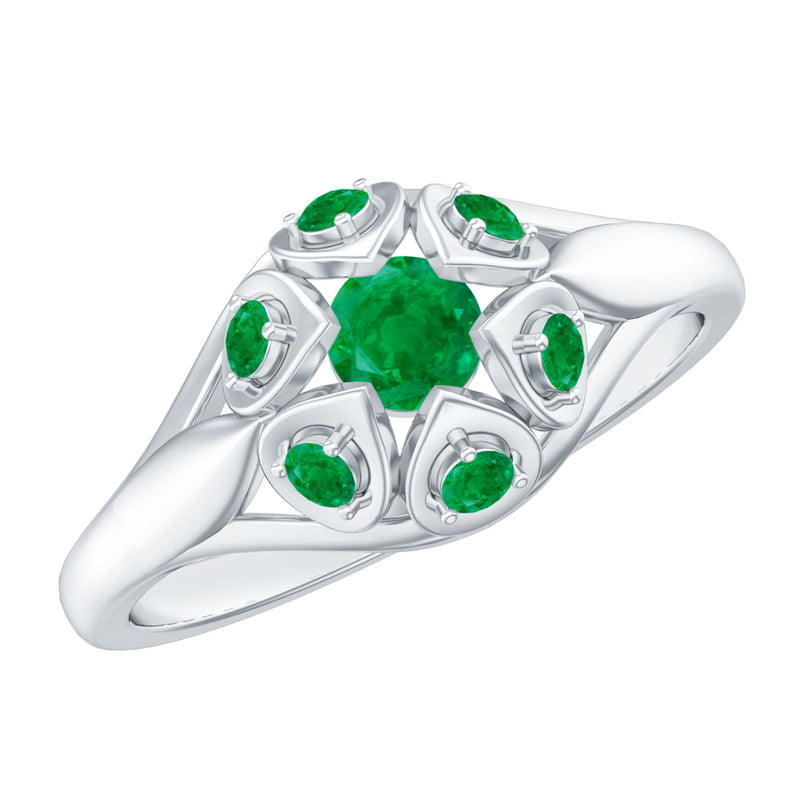 Vintage-Inspired Emerald Flower Engagement Ring