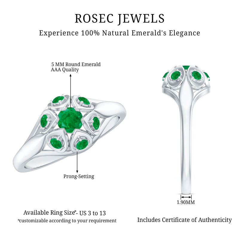 Vintage-Inspired Emerald Flower Engagement Ring