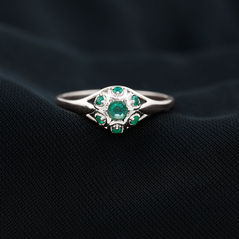 Vintage-Inspired Emerald Flower Engagement Ring