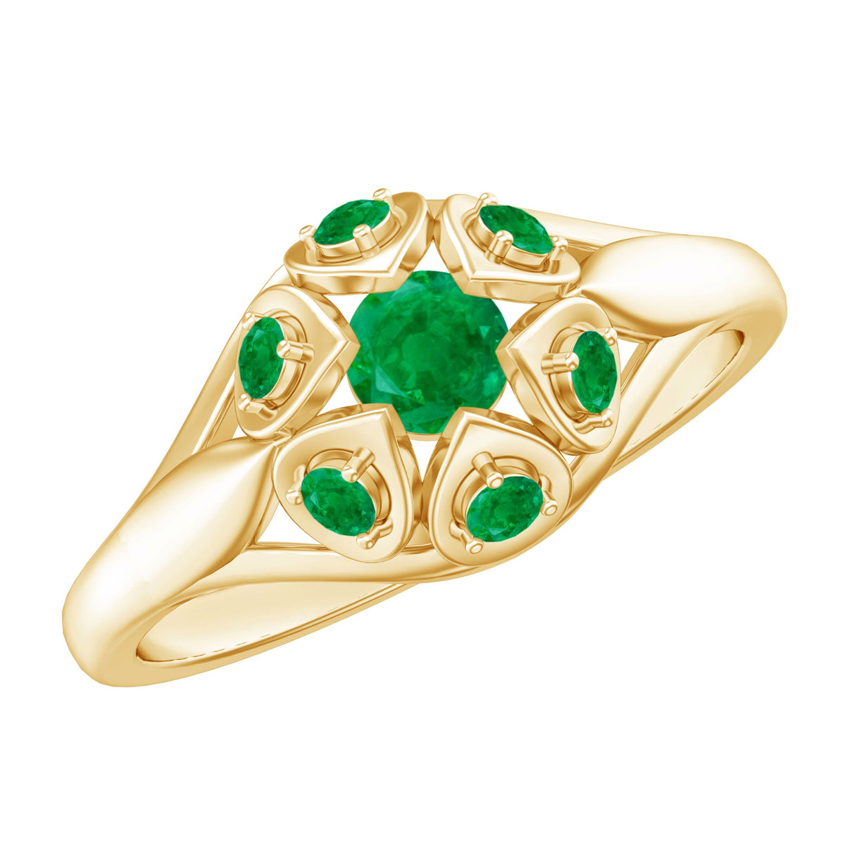 Vintage-Inspired Emerald Flower Engagement Ring