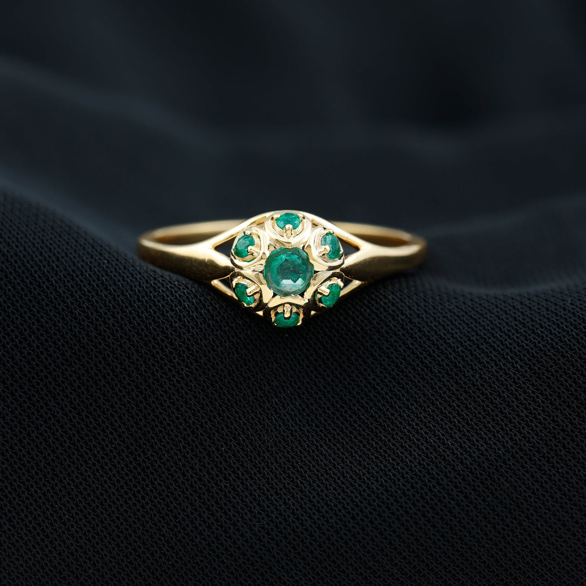 Vintage-Inspired Emerald Flower Engagement Ring