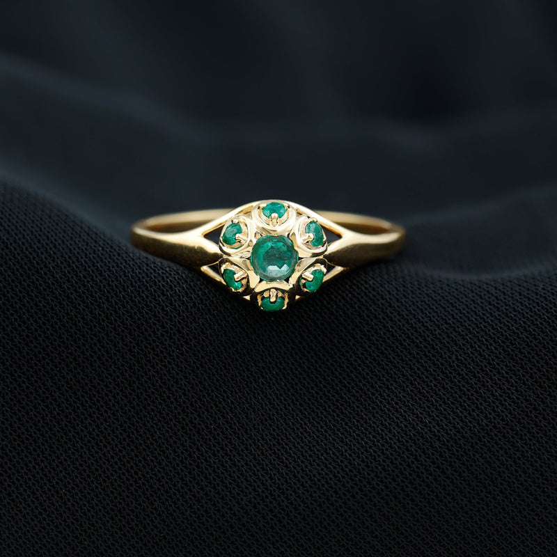 Vintage-Inspired Emerald Flower Engagement Ring