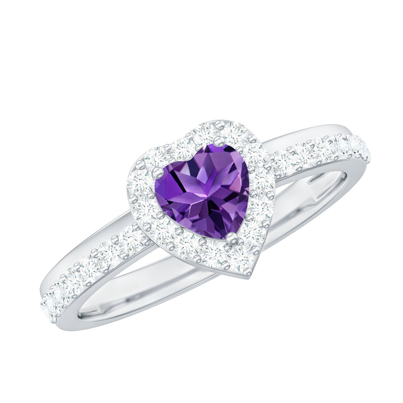 Heart Amethyst & Diamond Halo Ring