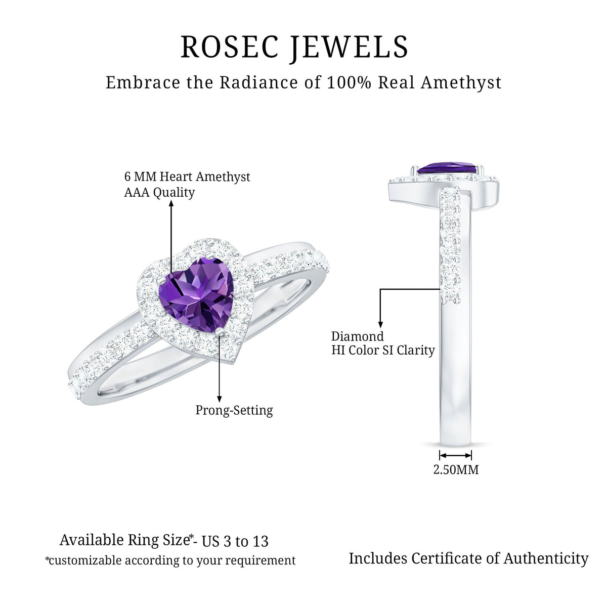 Heart Amethyst & Diamond Halo Ring