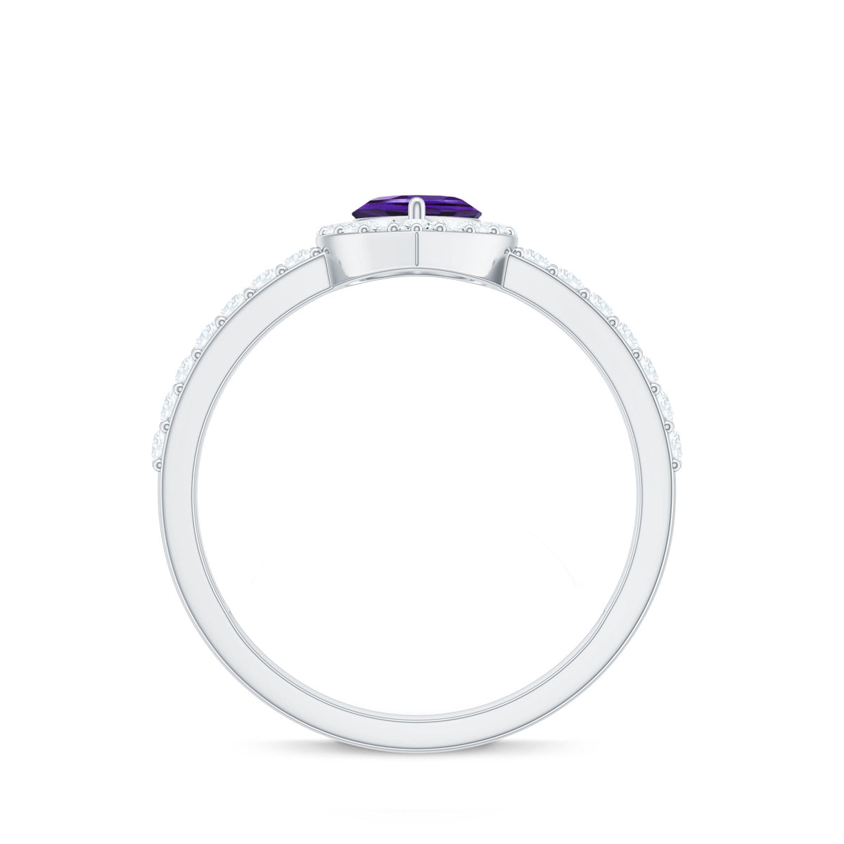 Heart Amethyst & Diamond Halo Ring
